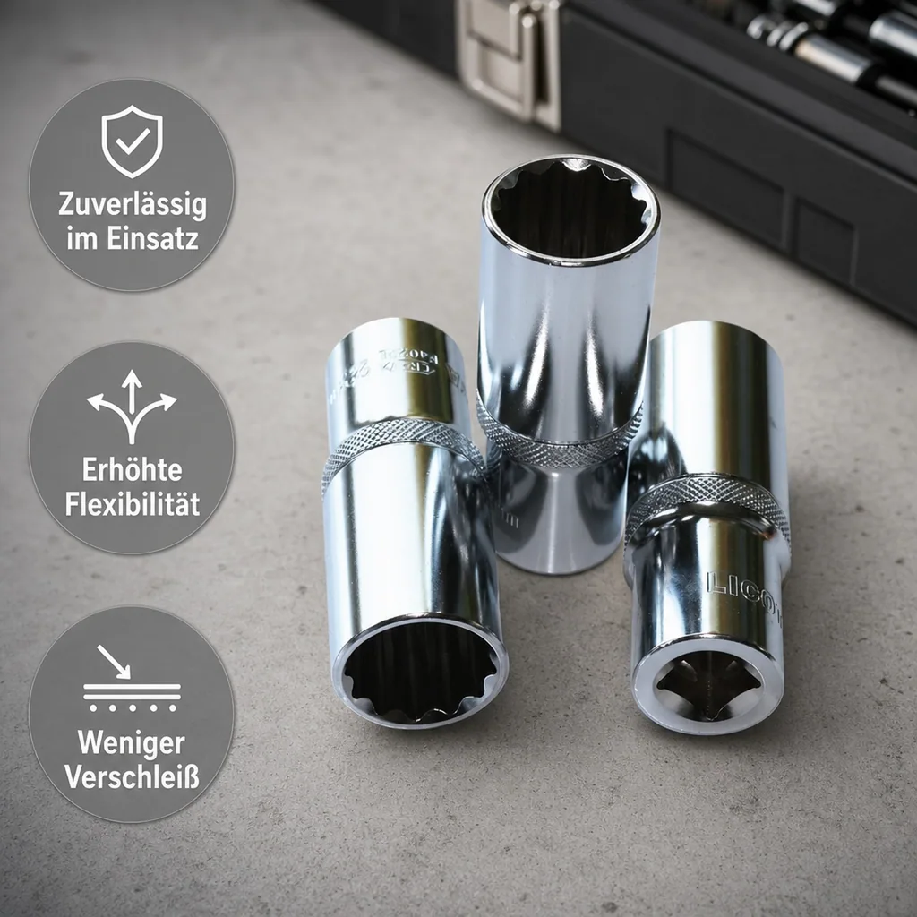 1/2 zoll Nuss, Stecknuss, Langnuss, 12mm, Cr-V, Industriequalität