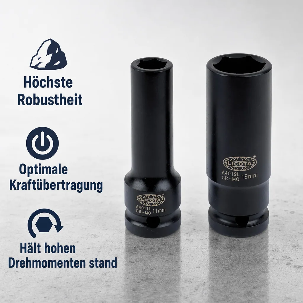 Schlagschraubernuss, 1/2 Zoll Nuss, SW 38, 6kant, 78mm Cr-Mo, 10 Stk.