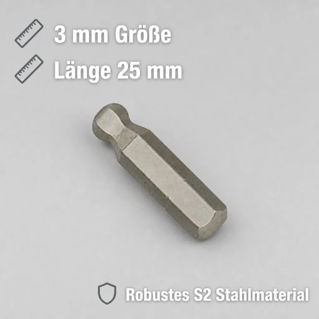 Innensechskant mit Kugelkopf, 3 mm, S2 Stahl