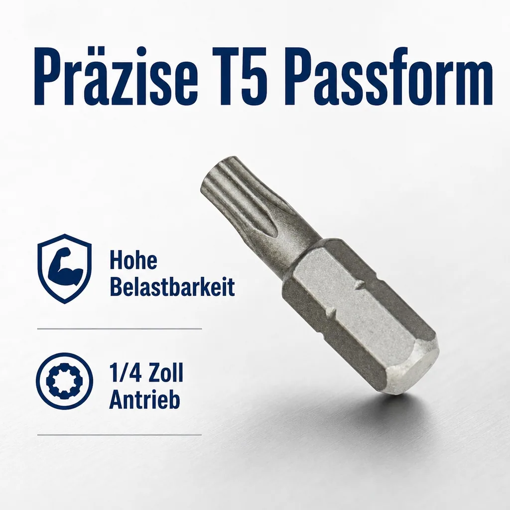 Innensechskant Bit, T5 Innensechskant Bit, 25mm, 1/4 Zoll, S2 Stahl