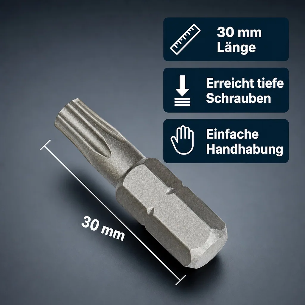 Innensechskant T27 Bit, 30mm, 1/4 Zoll, S2 Stahl