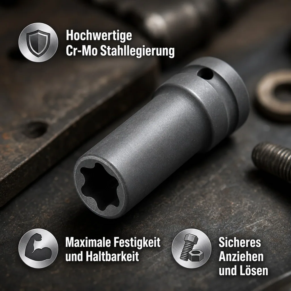 Schlagschraubernuss, 1/2 Zoll Innensechskant E14, Cr-Mo, Werkzeug Schlagschrauber