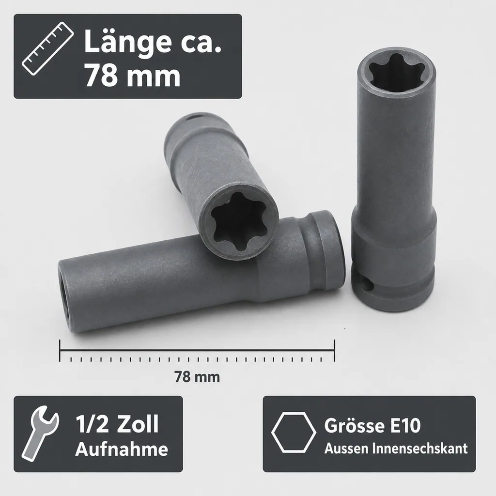 Innensechskant Nuss, Aussen Innensechskant Nuss E10, 1/2 Zoll, Schlagschrauber Stecknuss 78mm