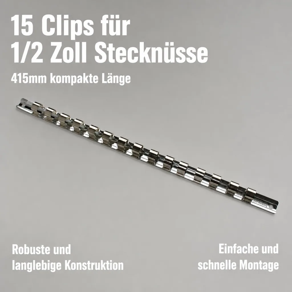 Stecknuss Halter, Stecknuss Schiene 1/2 Zoll, 15 Clips, Werkzeug Organisation