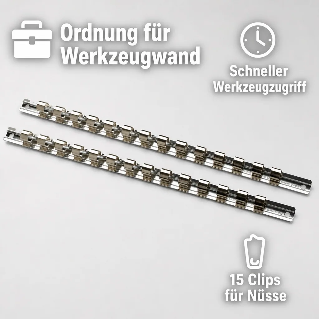 Stecknuss Schiene, 1/4 Zoll Halterung, 15 Clips, Werkzeugwand Halterung