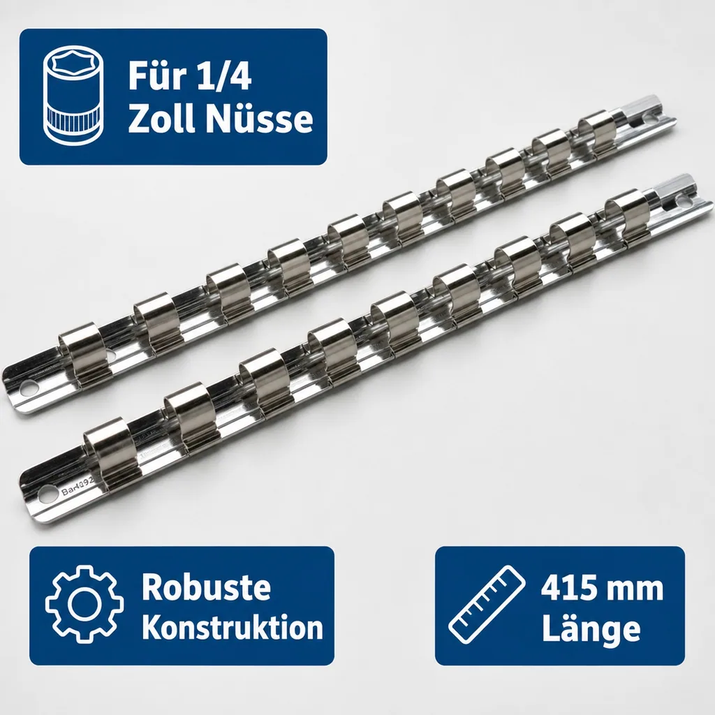 Stecknuss Schiene, 1/4 Zoll Halterung, 15 Clips, Werkzeugwand Halterung