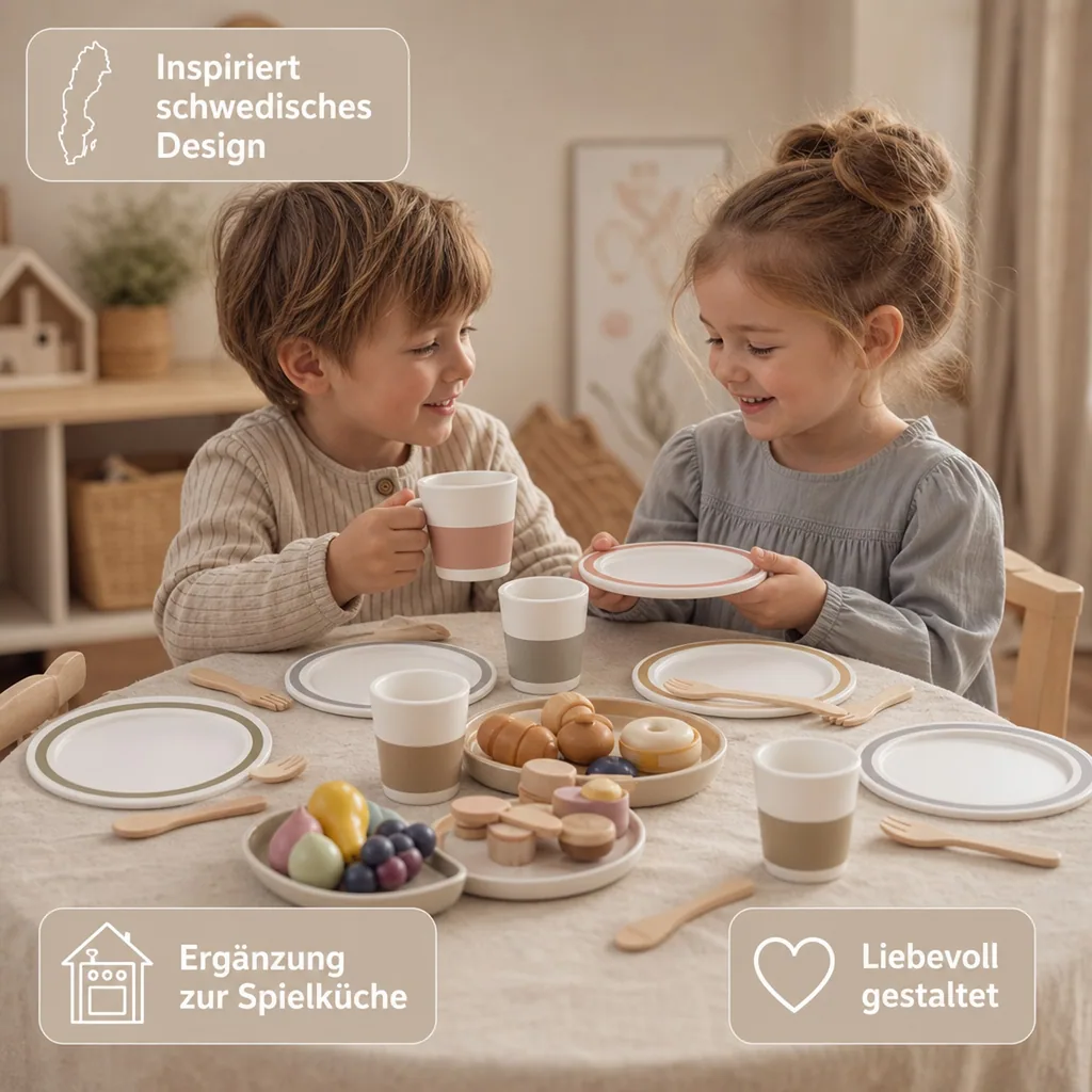Kids Concept Spielzeug Geschirr-Set Bistro Holz weiss pastell