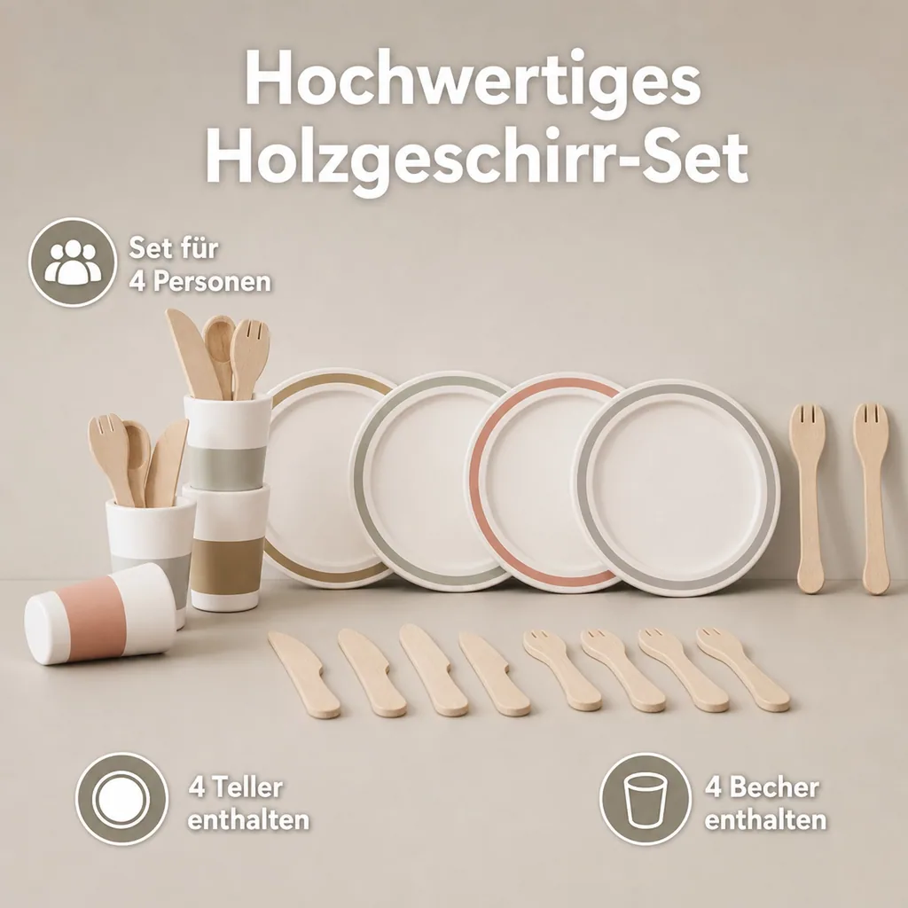 Kids Concept Spielzeug Geschirr-Set Bistro Holz weiss pastell