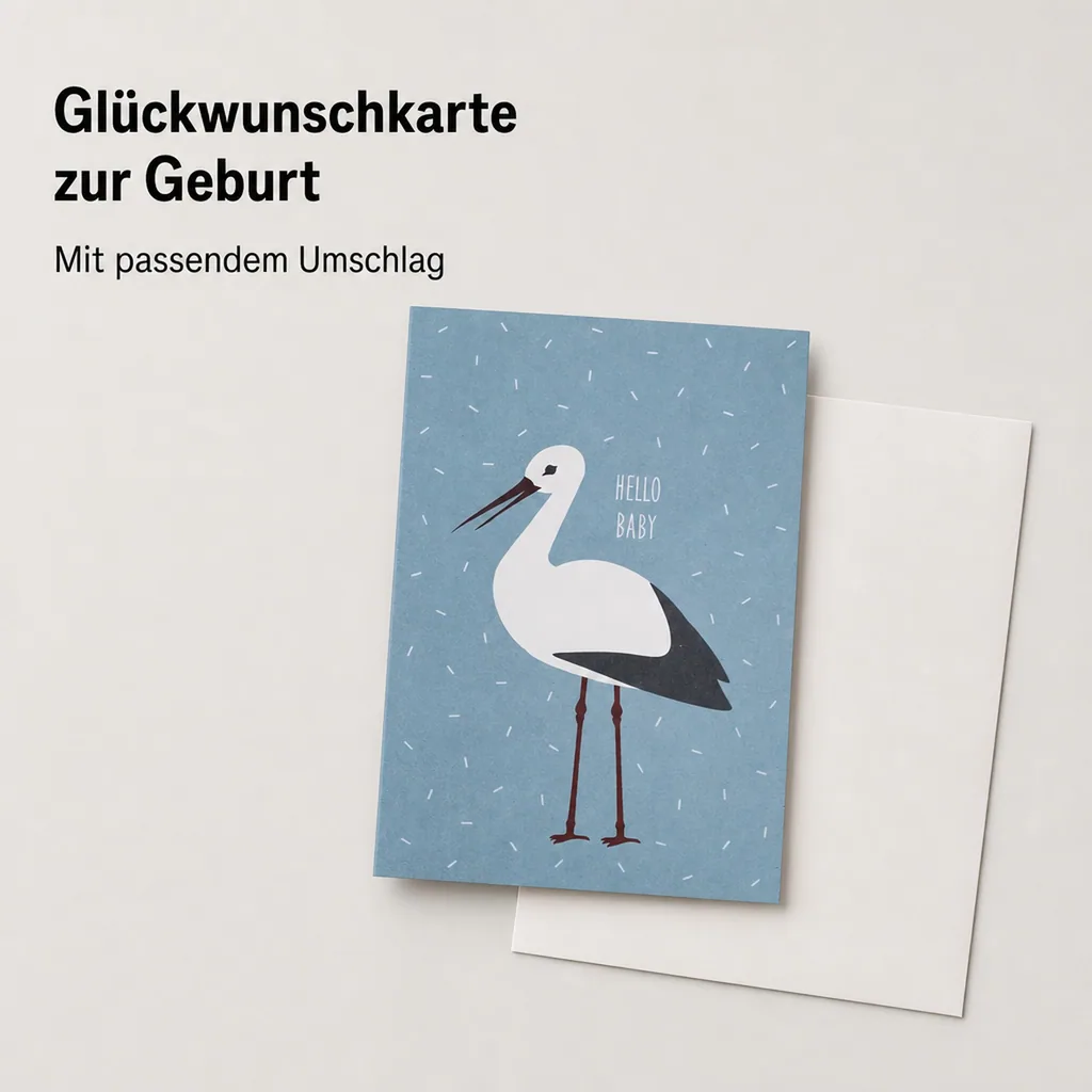 Ava & Yves Glückwunsch Karte zur Geburt Storch blau