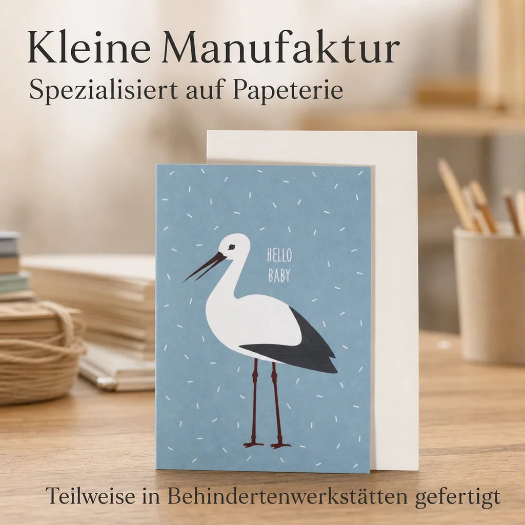 Ava & Yves Glückwunsch Karte zur Geburt Storch blau