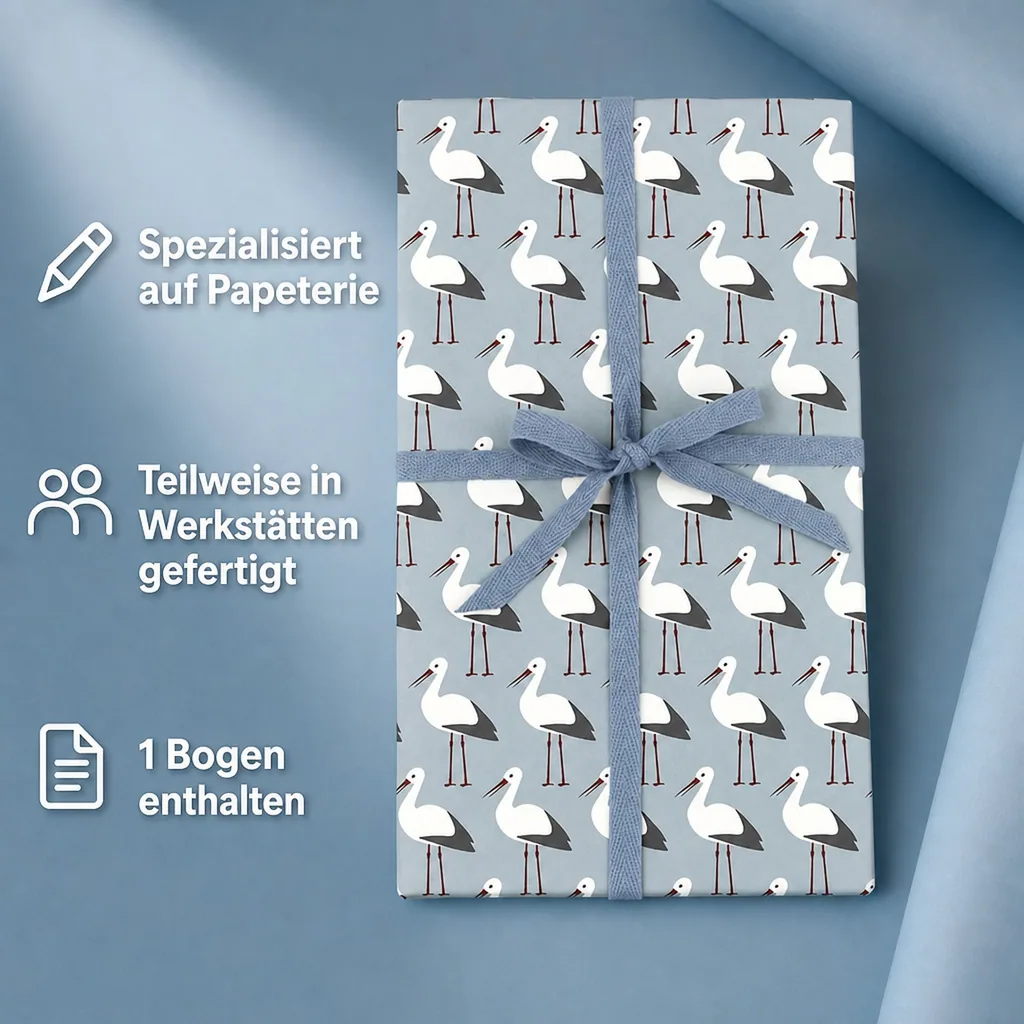 Ava & Yves Geschenkpapier Störche hellblau