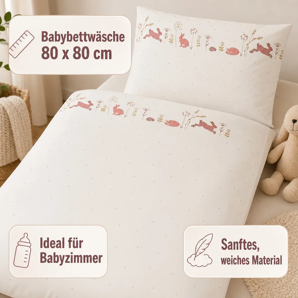 Taftan Babybettwäsche "Hello World" rosa beige 80 x 80