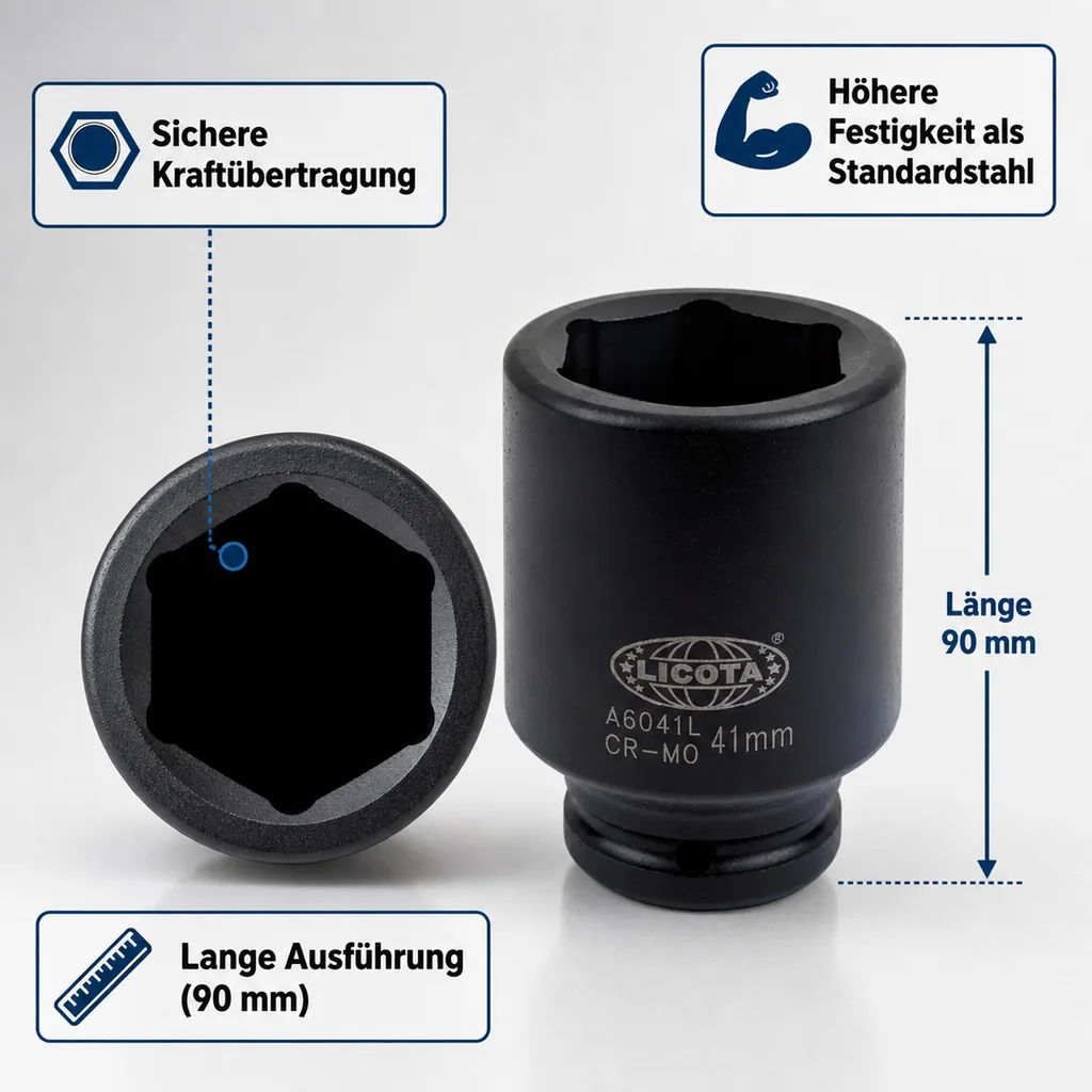 3/4 Zoll Nuss, 38mm, Cr-Mo, lange Stecknuss