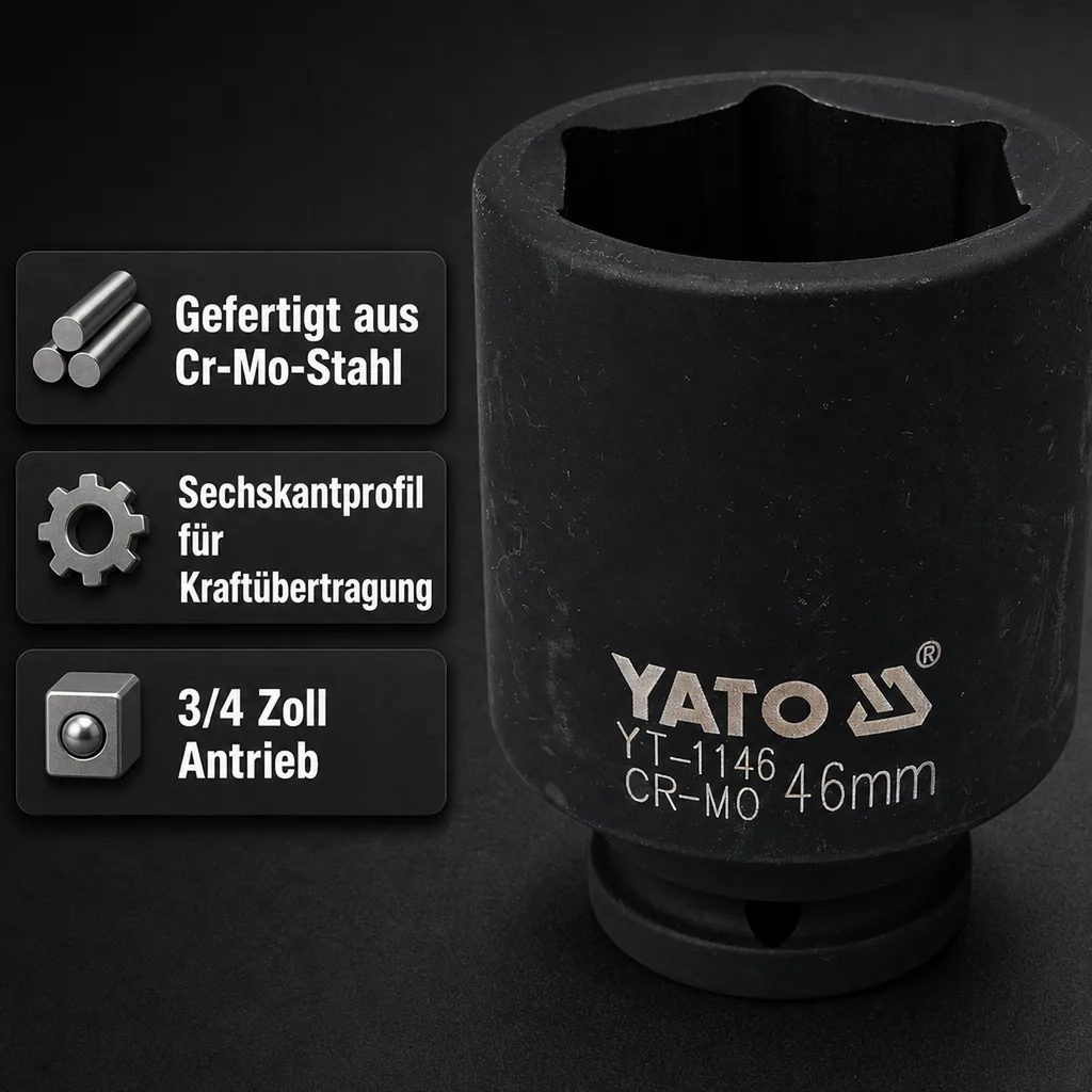 Schlagschraubernuss, 3/4 Zoll Nuss 46mm, Cr-Mo, Sechskant