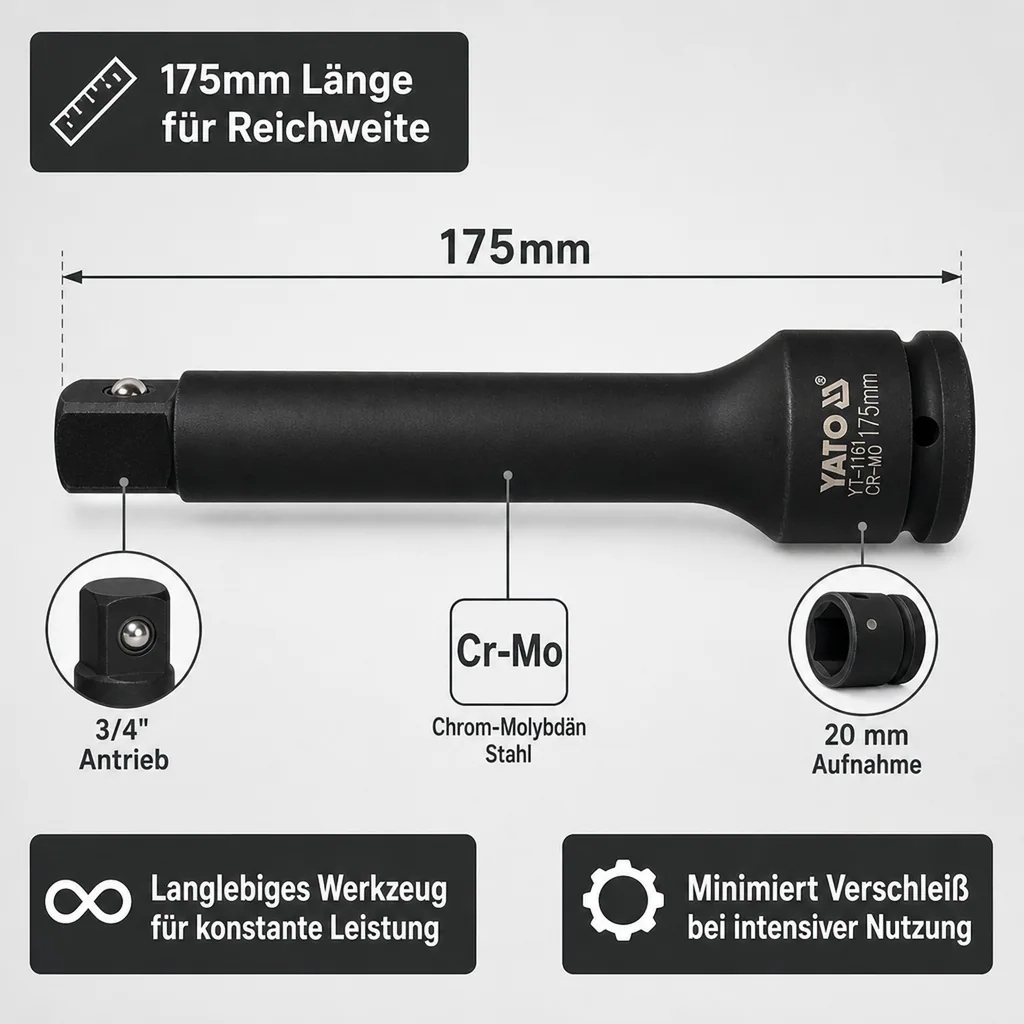 3/4 Zoll Verlängerung, 175mm, Cr-Mo, Schlagschrauber Verlängerung