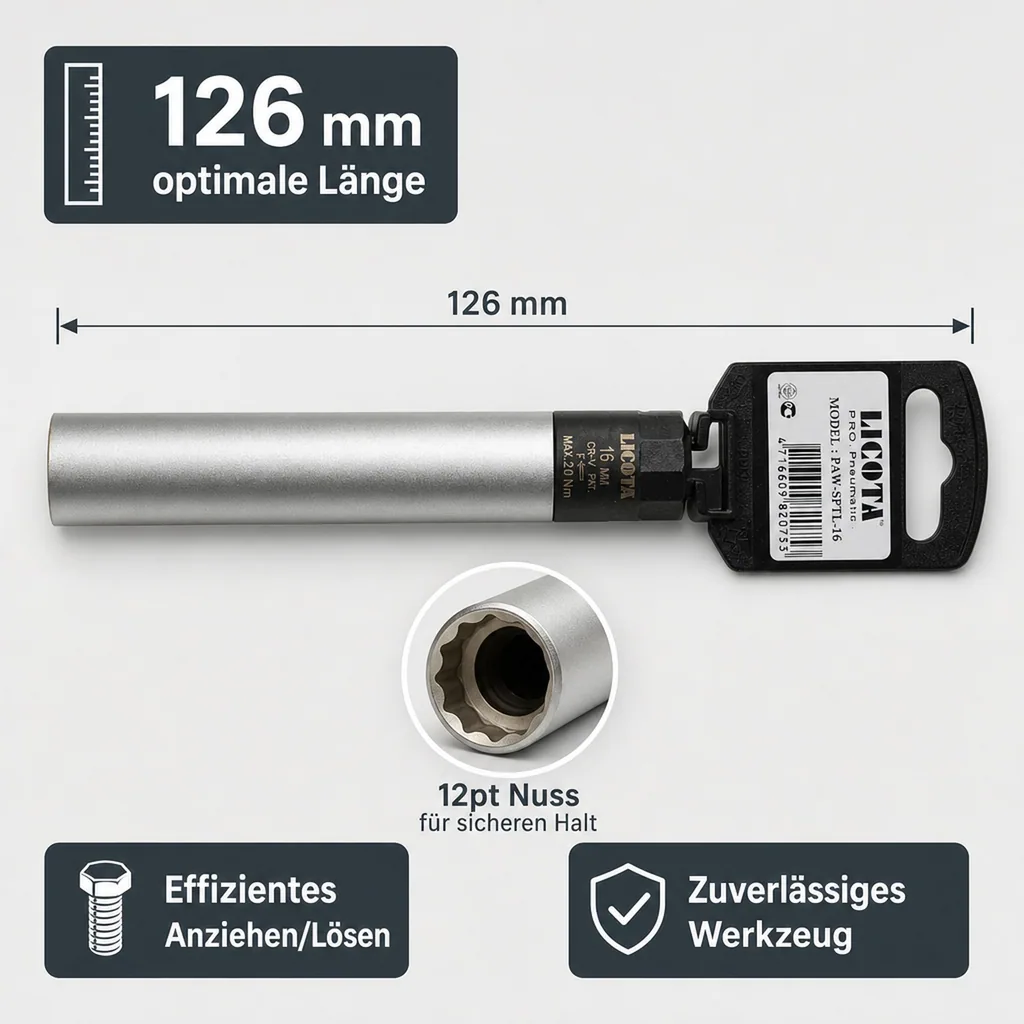 Zündkerzenschlüssel 3/8 Zoll, 16mm, Drehmoment, 12pt Nuss