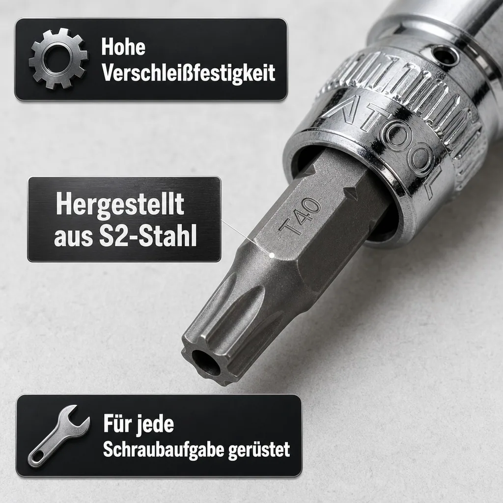 Innensechskant Bit Set, S2 Stahl, 3/8 Zoll, T20-T55, Bit Halter Set