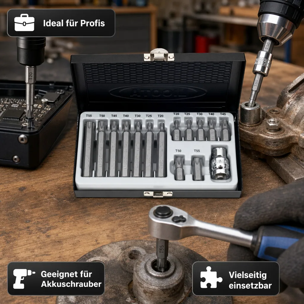 Innensechskant Bit Set, S2 Stahl, 3/8 Zoll, T20-T55, Bit Halter Set