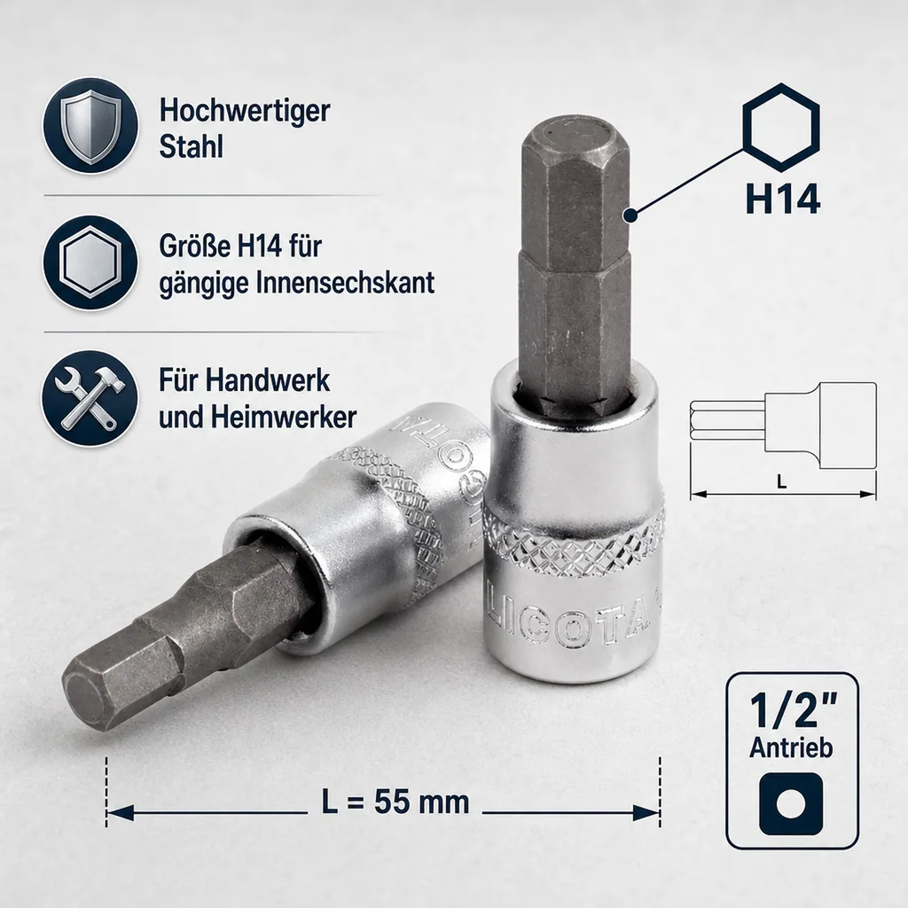 Innensechskant Nuss 1/2 Zoll, Stecknuss 14mm