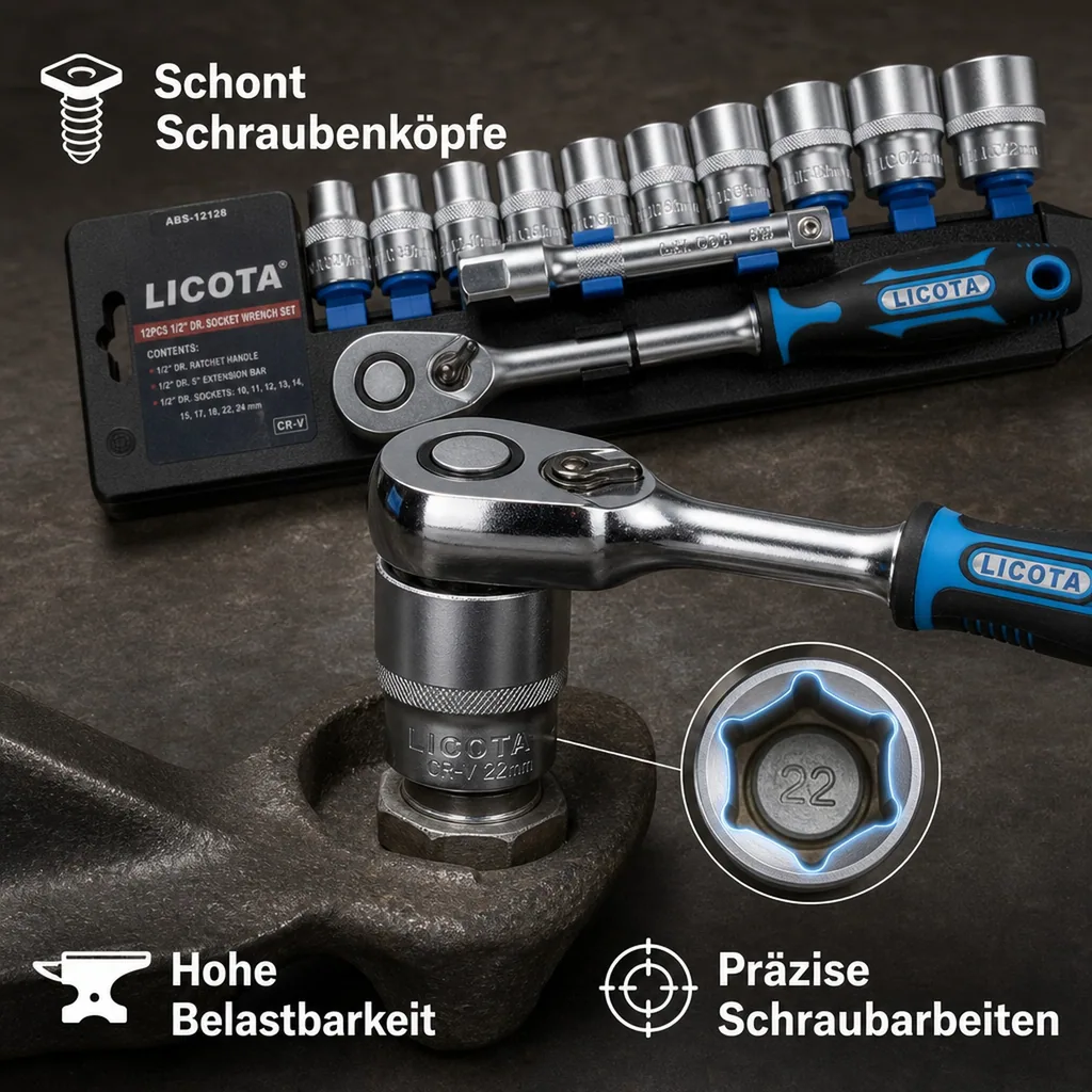 Stecknuss Satz, 12-teilig, Knarrenkasten 1/2 Zoll, Superlock Nüsse, Industrie Qualität