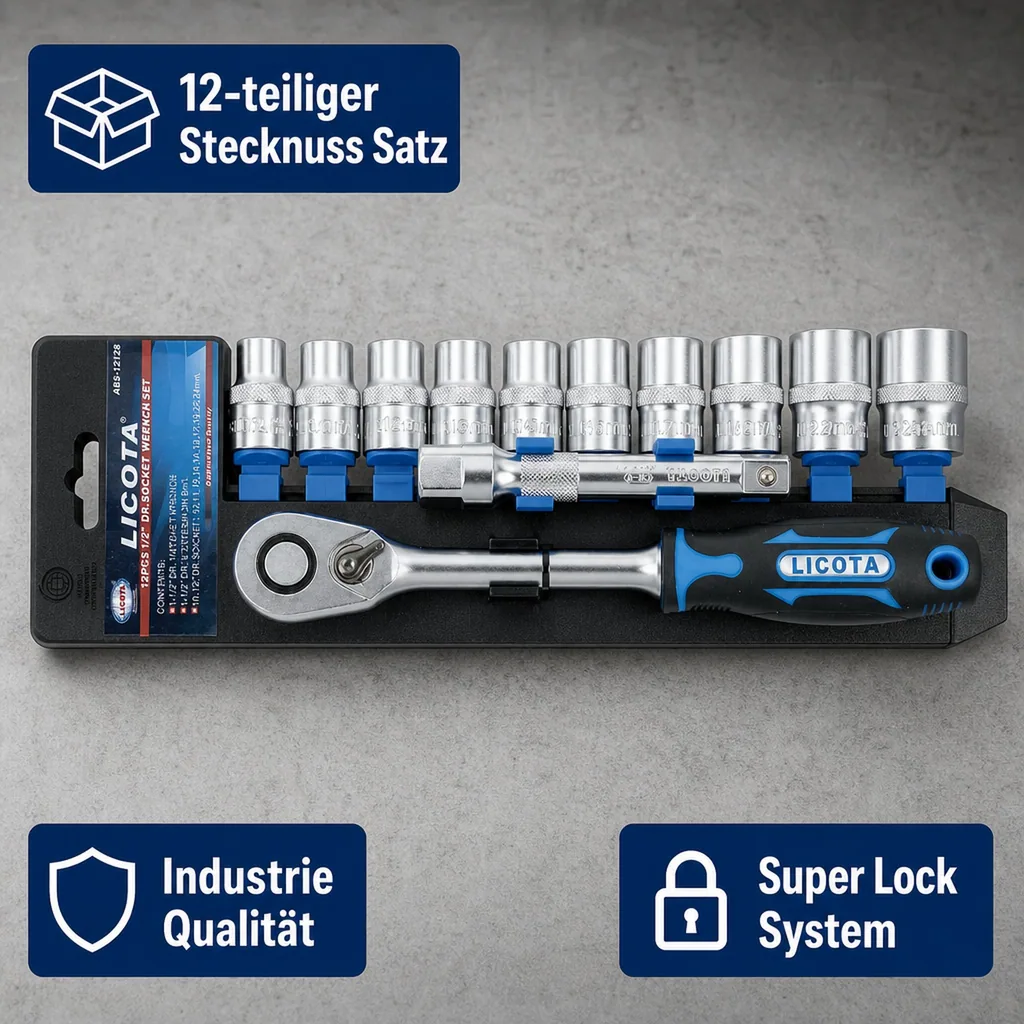 Stecknuss Satz, 12-teilig, Knarrenkasten 1/2 Zoll, Superlock Nüsse, Industrie Qualität