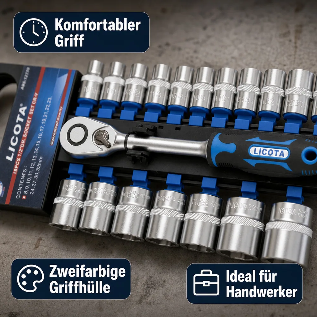 Steckschlüssel Satz, 1/2 Zoll Nusskasten, 19-teilig, Industrie, Knarre