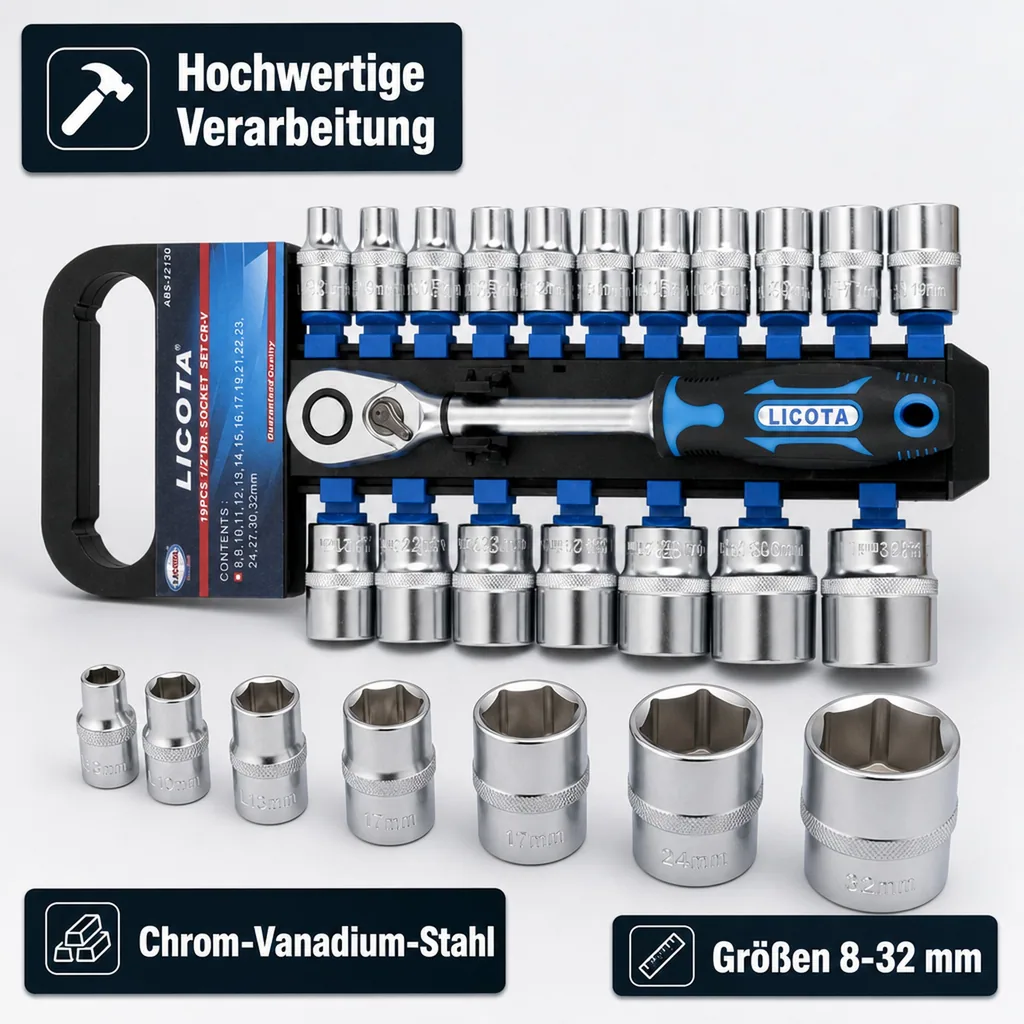Steckschlüssel Satz, 1/2 Zoll Nusskasten, 19-teilig, Industrie, Knarre