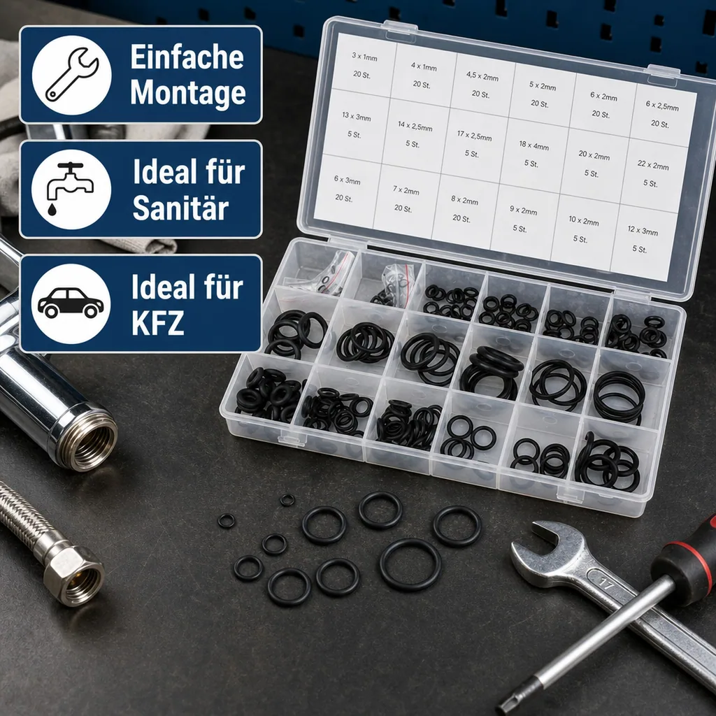 O-Ringe Set, 225-teilig, Dichtringe, Gummi, Sanitär, KFZ