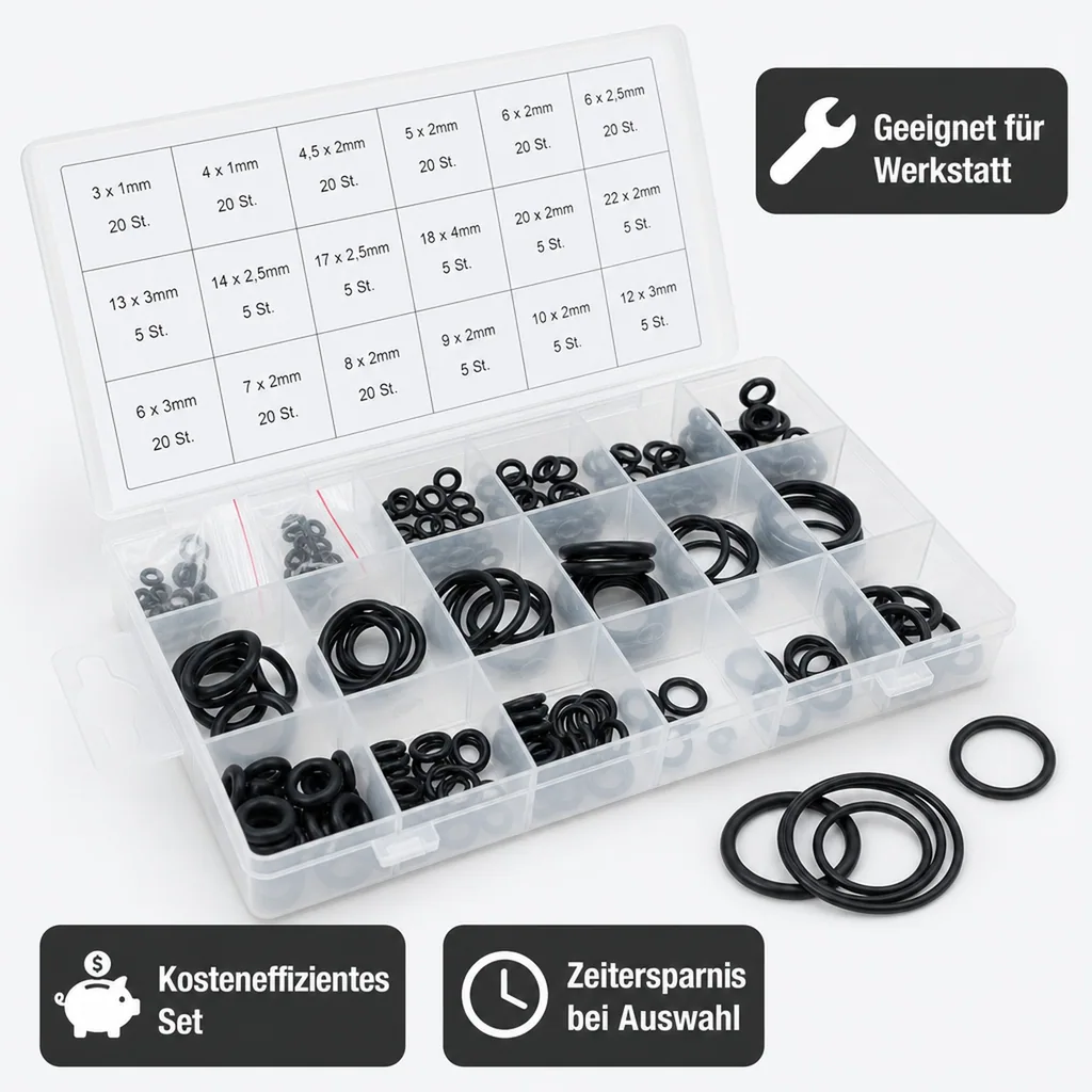O-Ringe Set, 225-teilig, Dichtringe, Gummi, Sanitär, KFZ