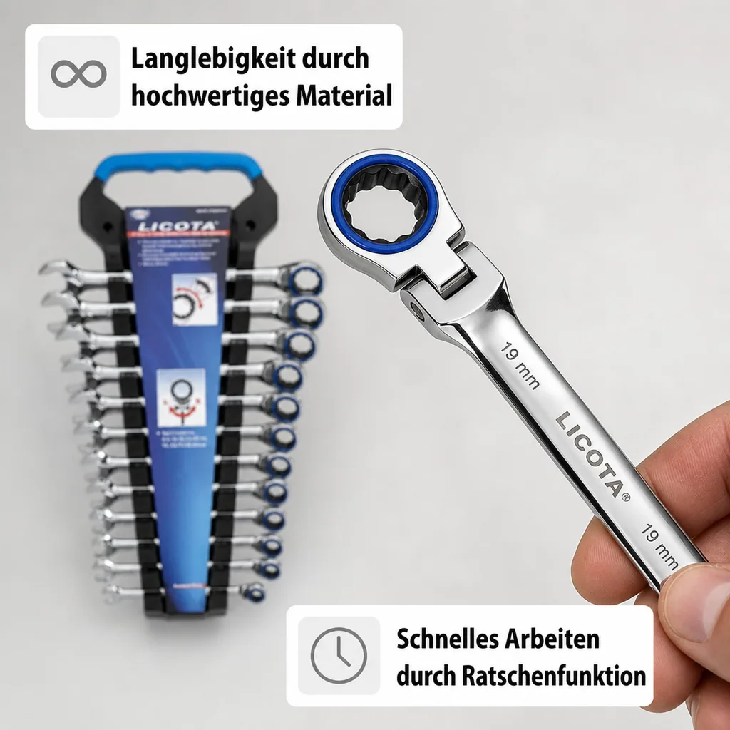 Ringratschenschlüssel Set, 12-teilig, 8-19mm, 72 Zähne, umschaltbar