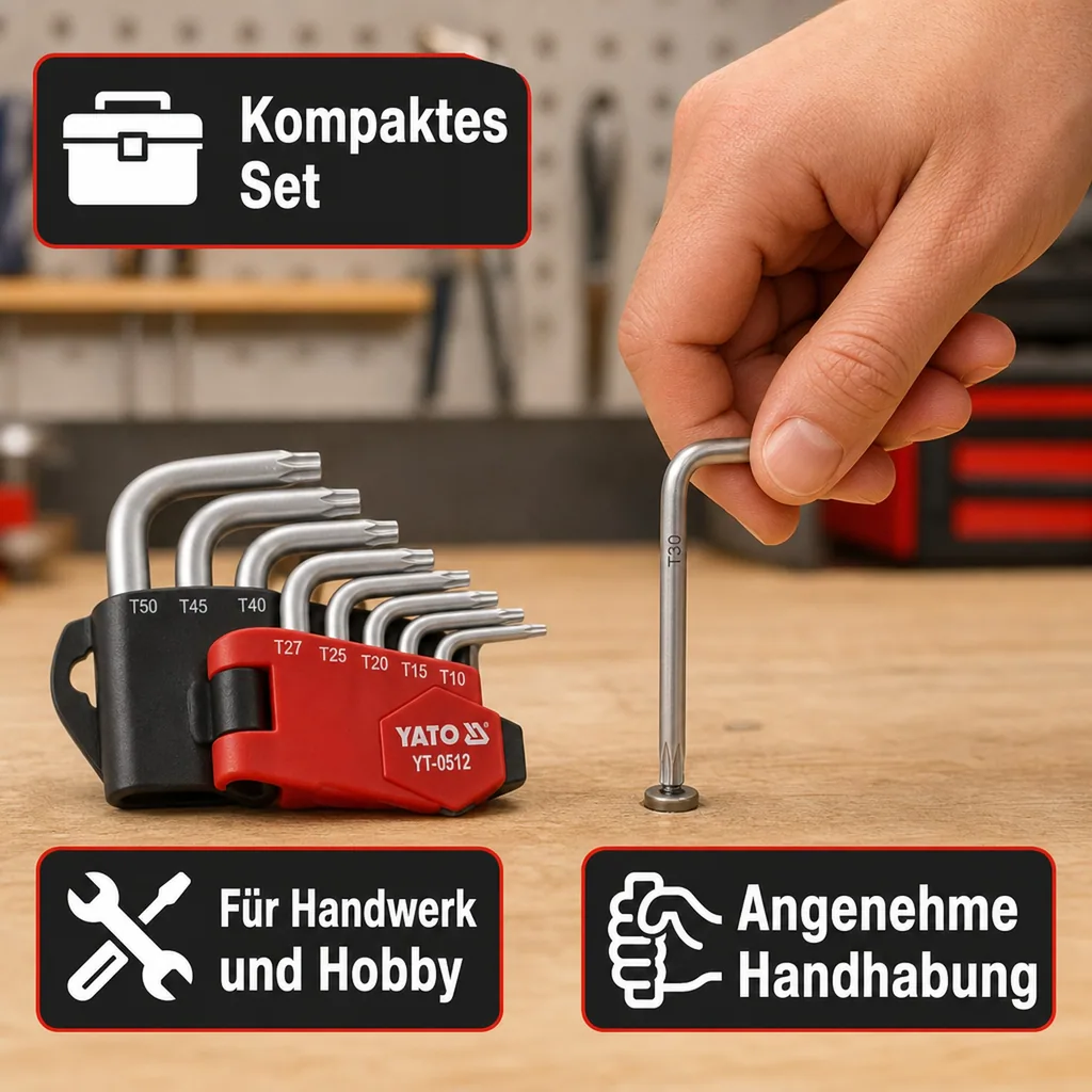 Innensechskant Schlüssel Set, 9-teilig, T10-T50, Stiftschlüssel Innensechskant, Yato, manipulationssicher