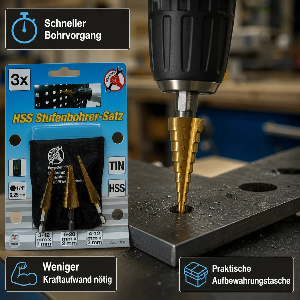 Stufenbohrer Satz HSS, Metallbohrer, Lochbohrer Set