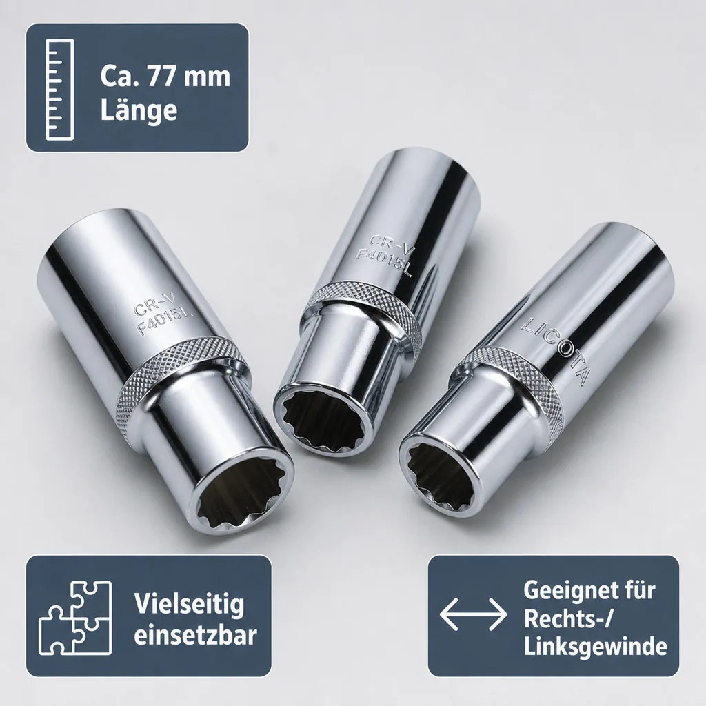 1/2 Zoll Nuss, Stecknuss 15mm, Langnuss, 12 Kant