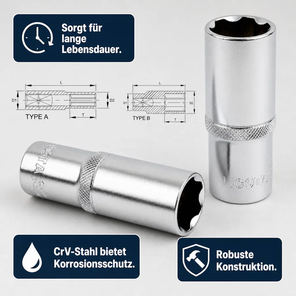 Steckschlüssel 16mm, 1/2 Zoll Nuss, Super-Lock, CrV, lange Ausführung