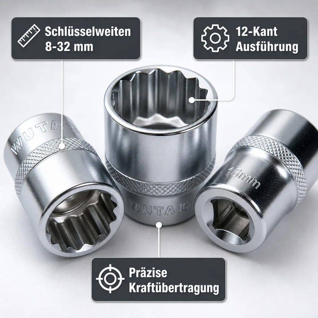 Stecknuss 1/2 Zoll, 16mm Nuss, Knarre Ratsche Einsatz, Cr-V