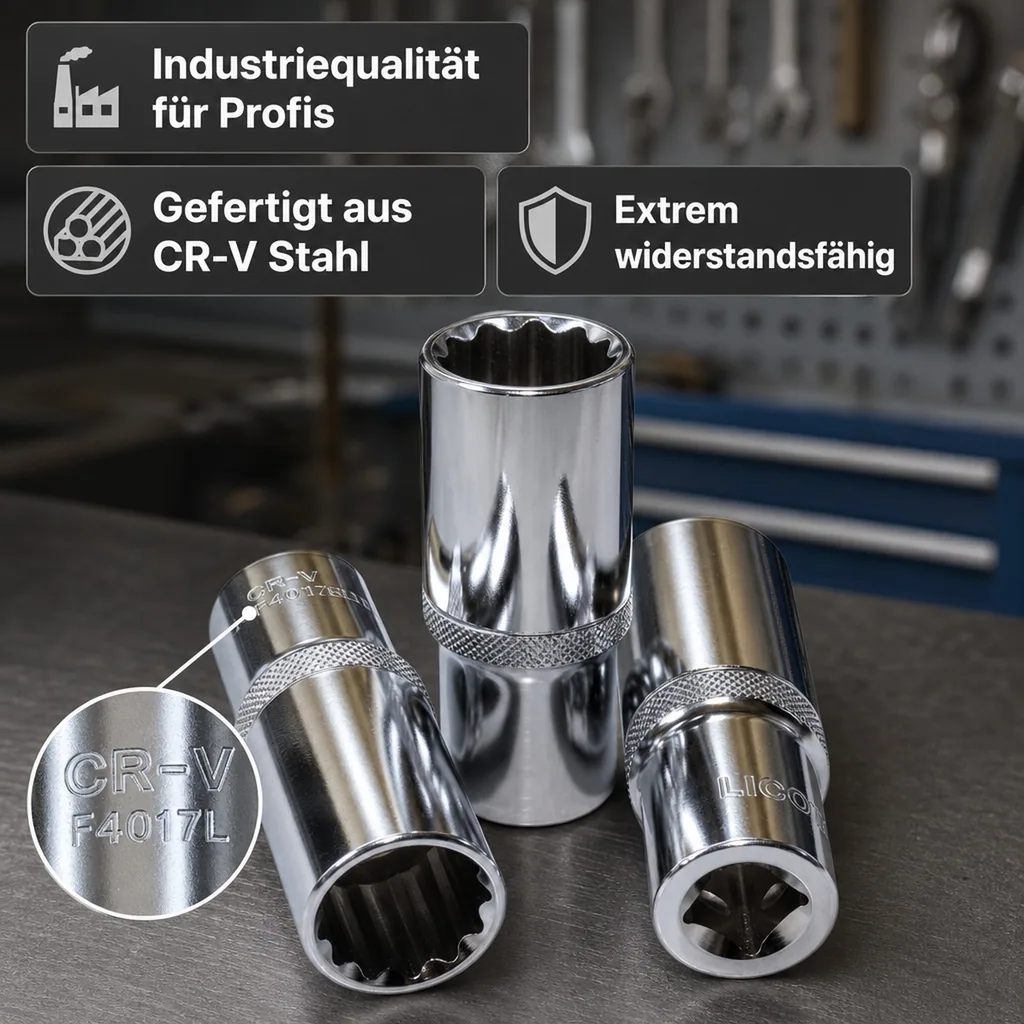 Stecknuss 1/2 Zoll, Langnuss 17mm, CR-V, Industriequalität