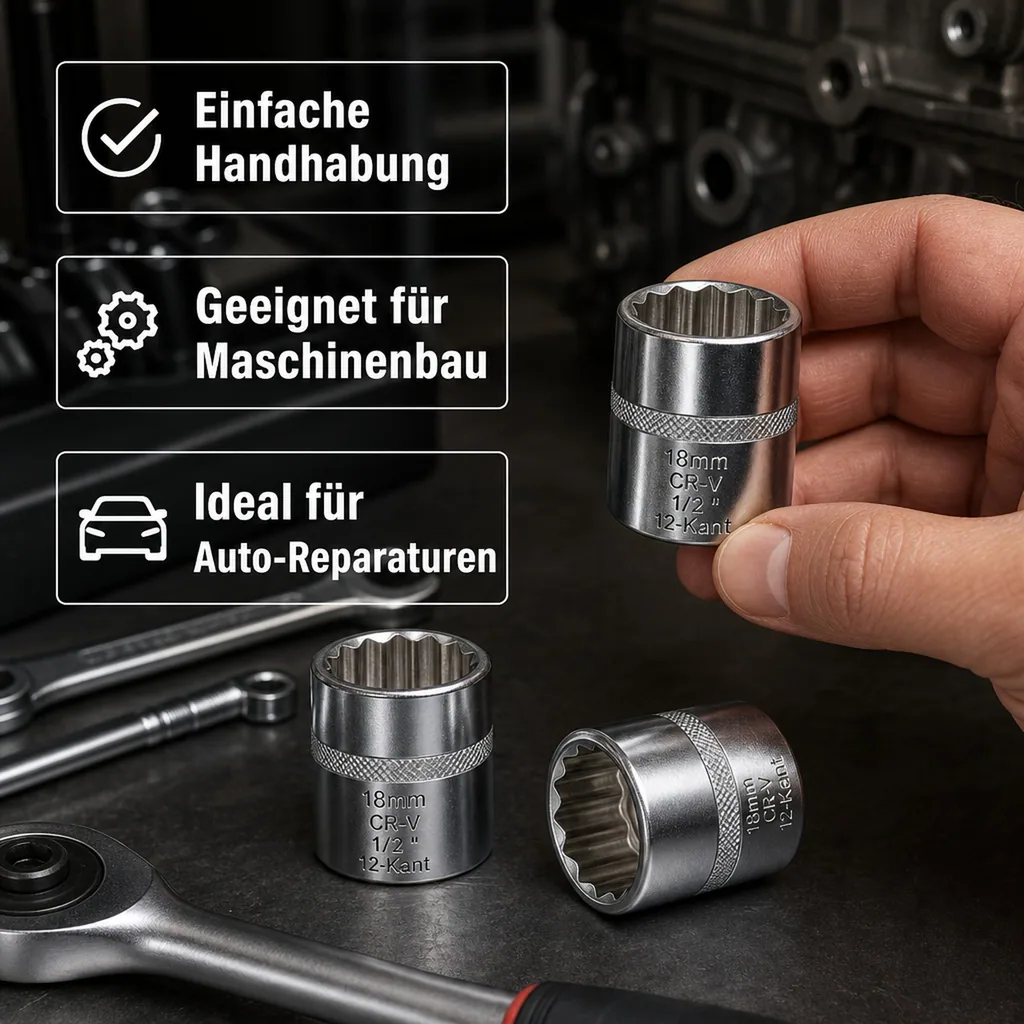 1 2 zoll nuss, 18 mm Nuss, CR-V, 12-Kant, Industriequalität