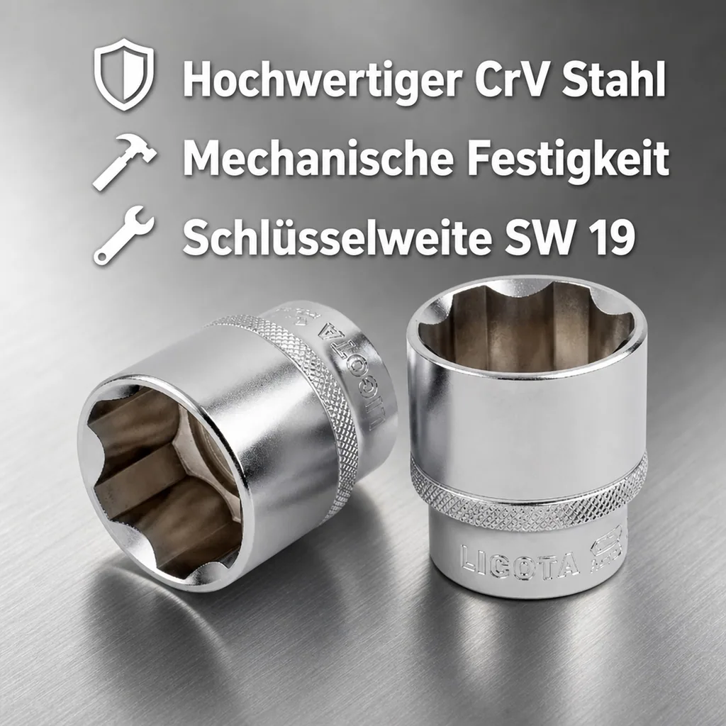 Stecknuss 1/2 Zoll, Superlock, 19mm Nuss, kurze Ausführung