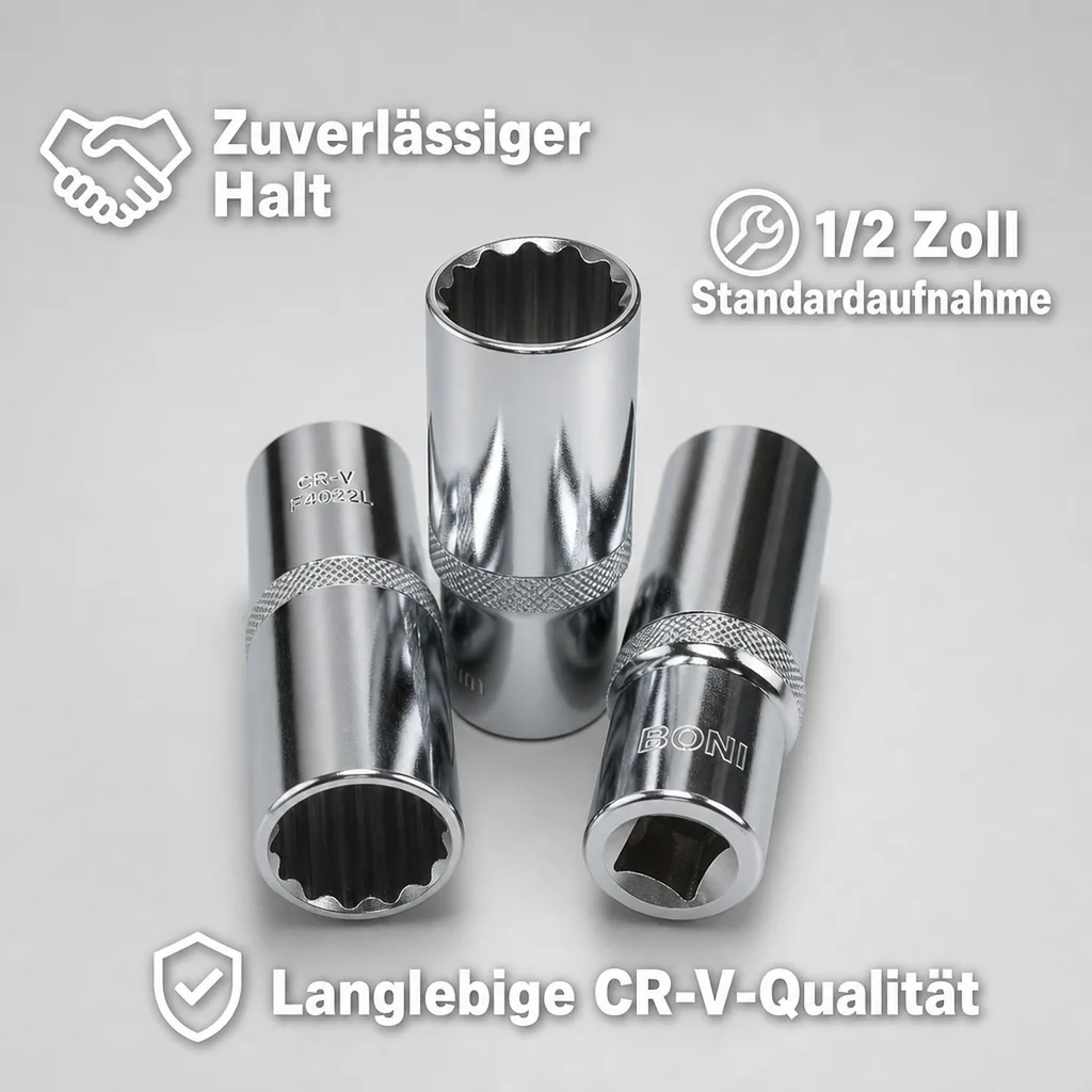 Stecknuss 22mm, Langnuss, 1/2 Zoll, CR-V, 12-Kant