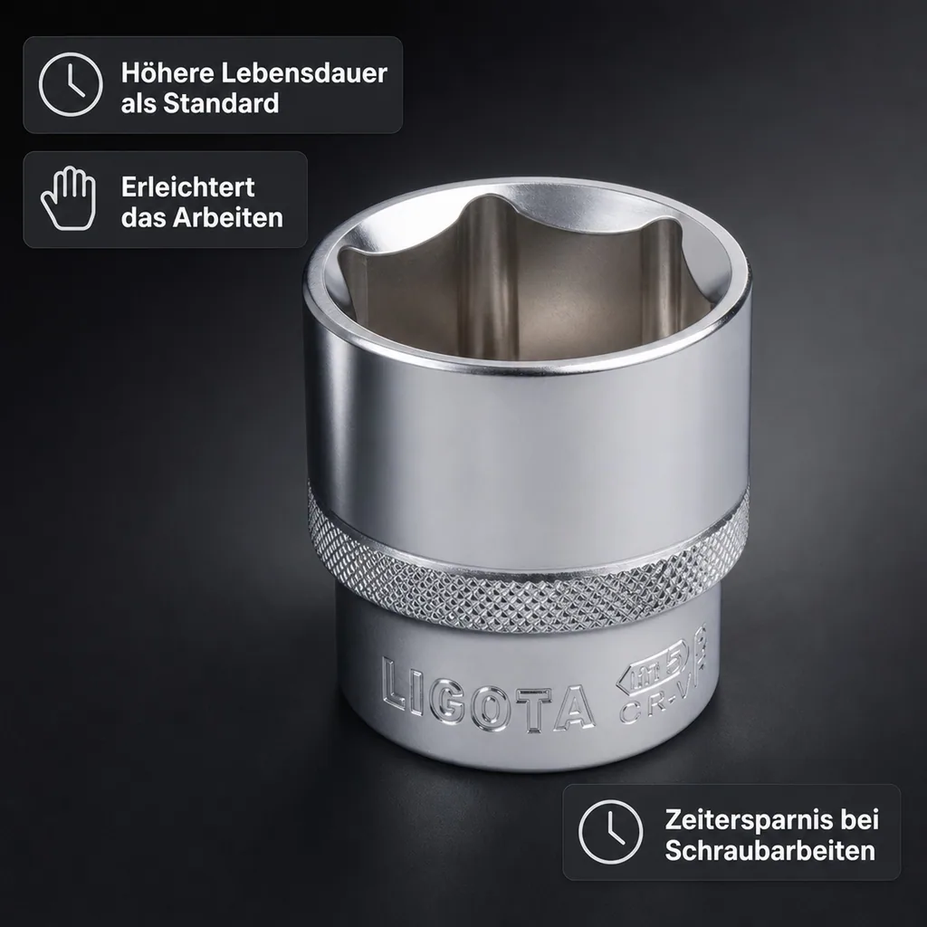 55mm Nuss, 1 Zoll Nuss, Industrie Stecknuss, SW 55, 6-Kant, Cr-V