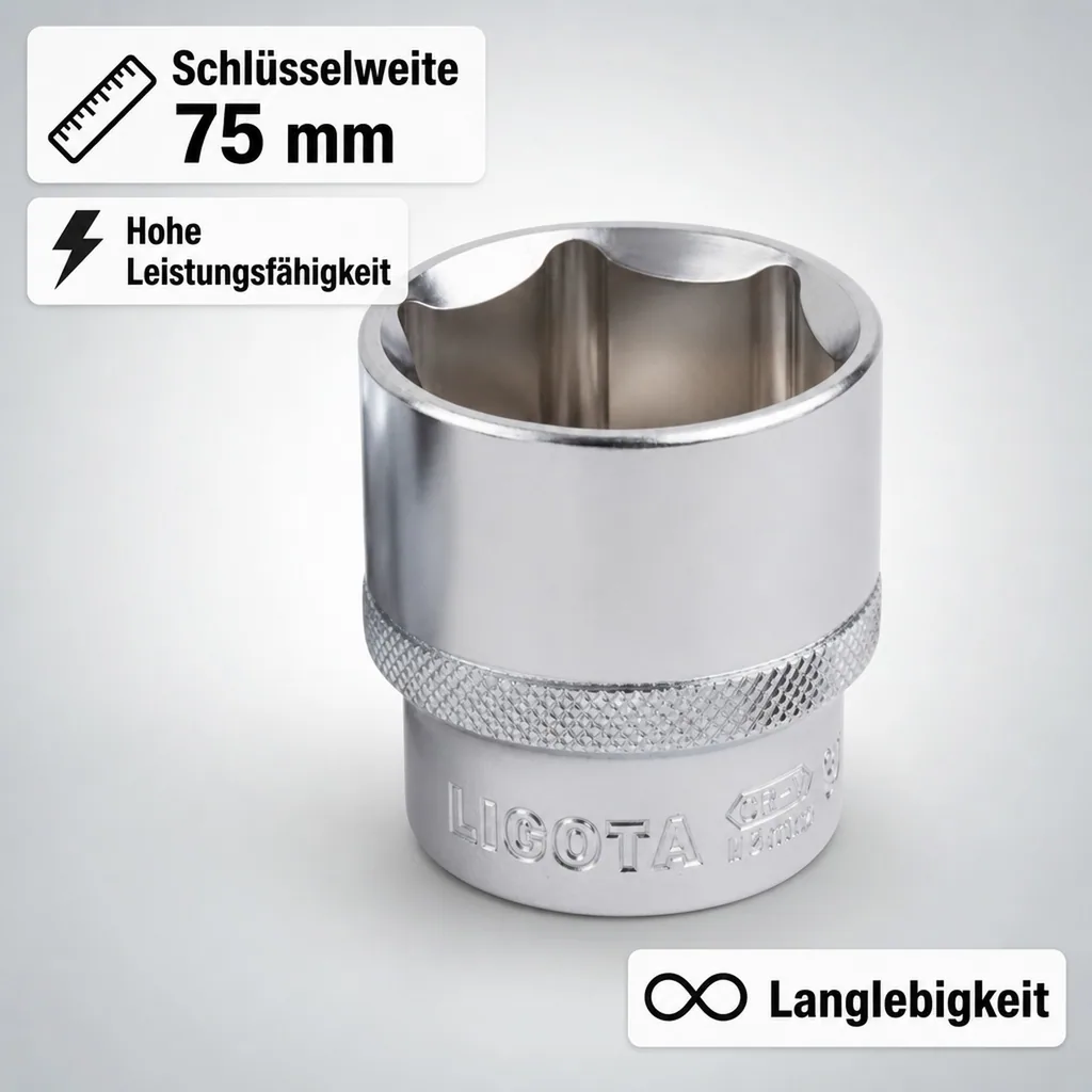 1 Zoll Stecknuss, Industrie, 75mm, Cr-V, 6-kant Nuss, -Shop24