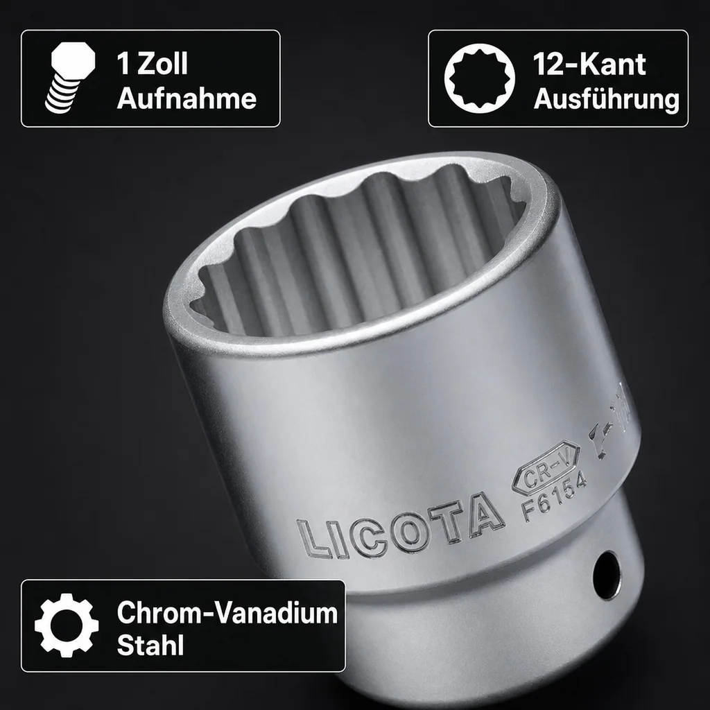 1 Zoll Stecknuss, 80mm, 12-Kant Nuss, Industrie Qualität