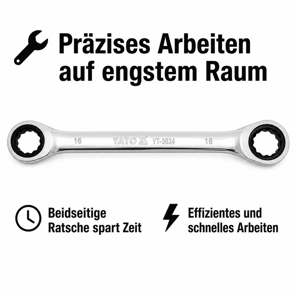 Ringratschenschlüssel, Doppelringratschenschlüssel 10/11, 72 Zahn, Chrom Vanadium