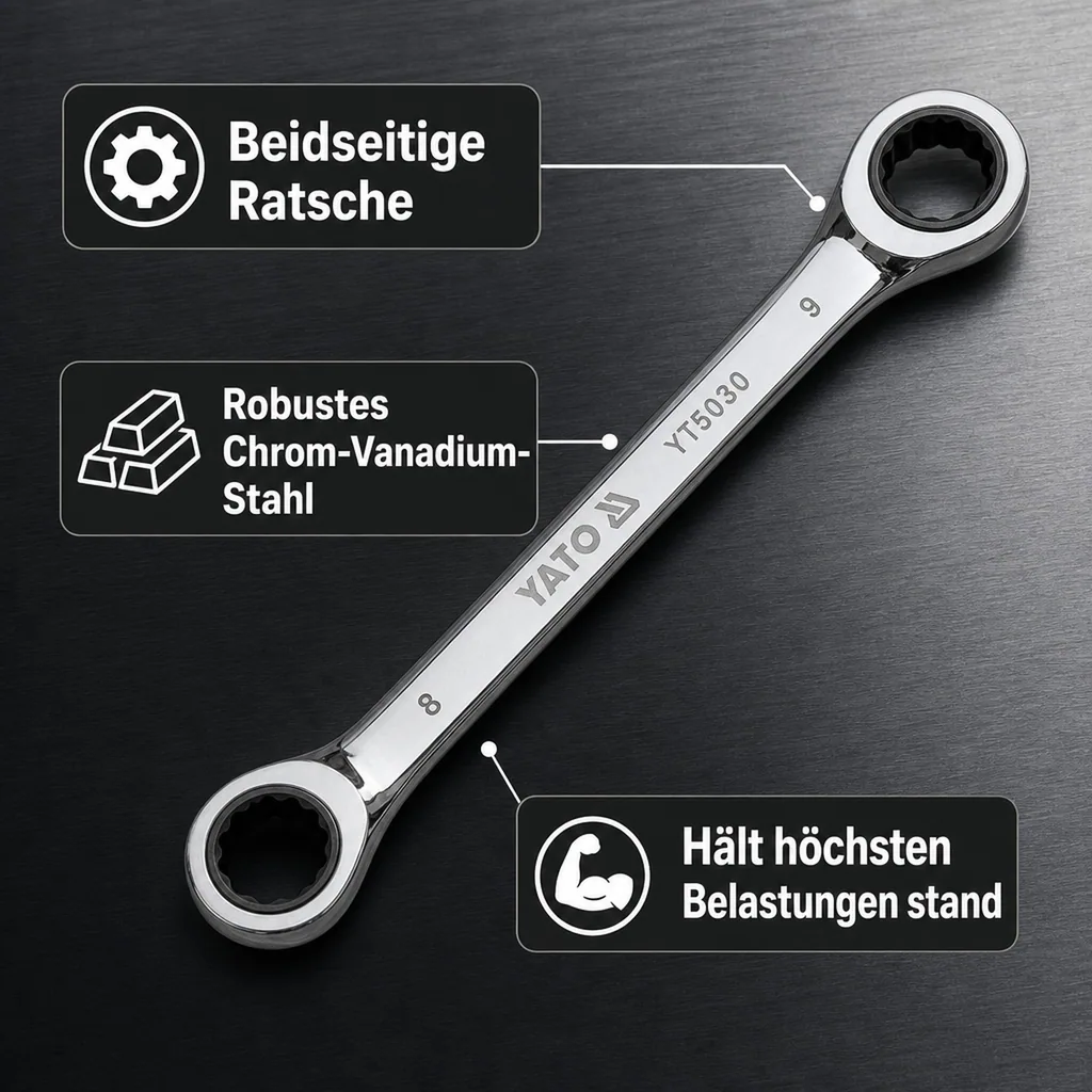 Ringratschenschlüssel, Doppelringratschenschlüssel 12/13mm, Profi Werkzeug