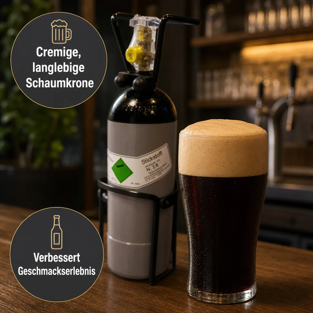 ich-zapfe Stickstoff Flasche 2l mit Flaschencage - Flasche mit Zwei Litern Stickstoff in Lebensmittelqualität zum Zapfen von Stout Bieren mit dafür geeigneten Bier Zapfanlage