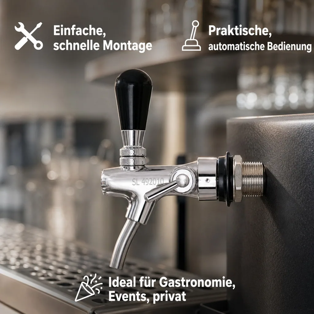 Zapfhahn, Kompensatorhahn, Bierzapfhahn, Schankhahn - 7 mm Ausführung, verchromt, Gewindelänge: 35 mm