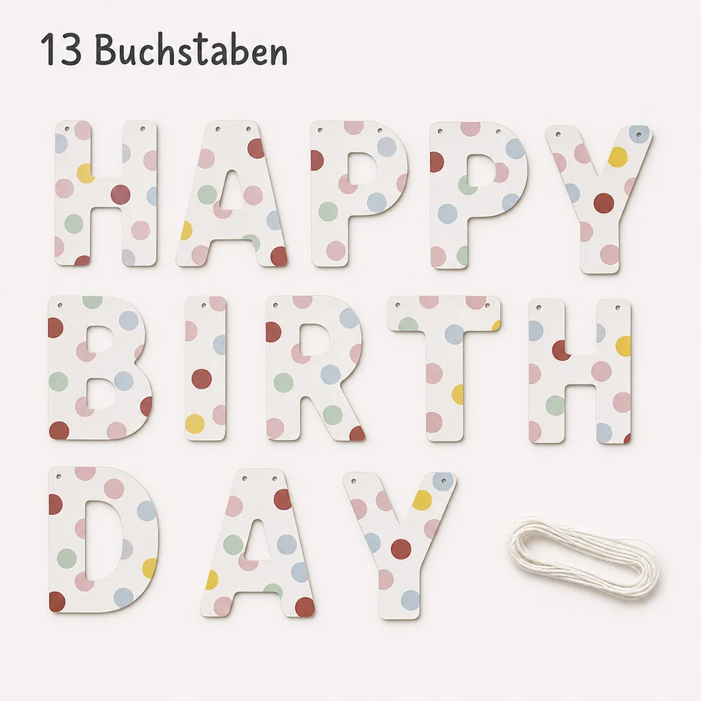 Ava & Yves Girlande "Happy Birthday" Punkte pastell