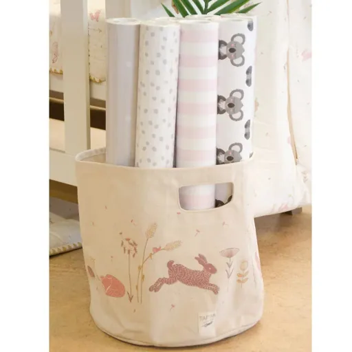 Taftan Aufbewahrungskorb "Hello World" rosa beige