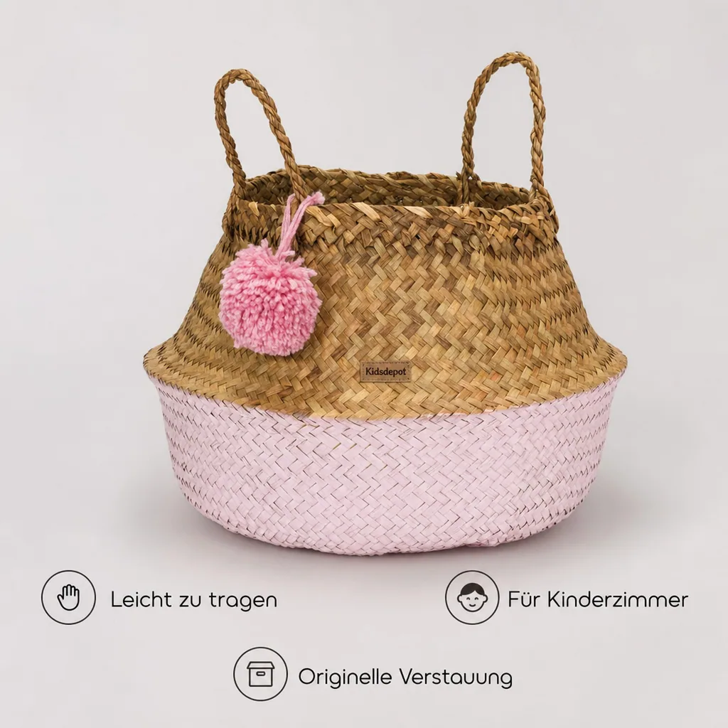 Kidsdepot Aufbewahrungskorb rund Seegras klein rosa