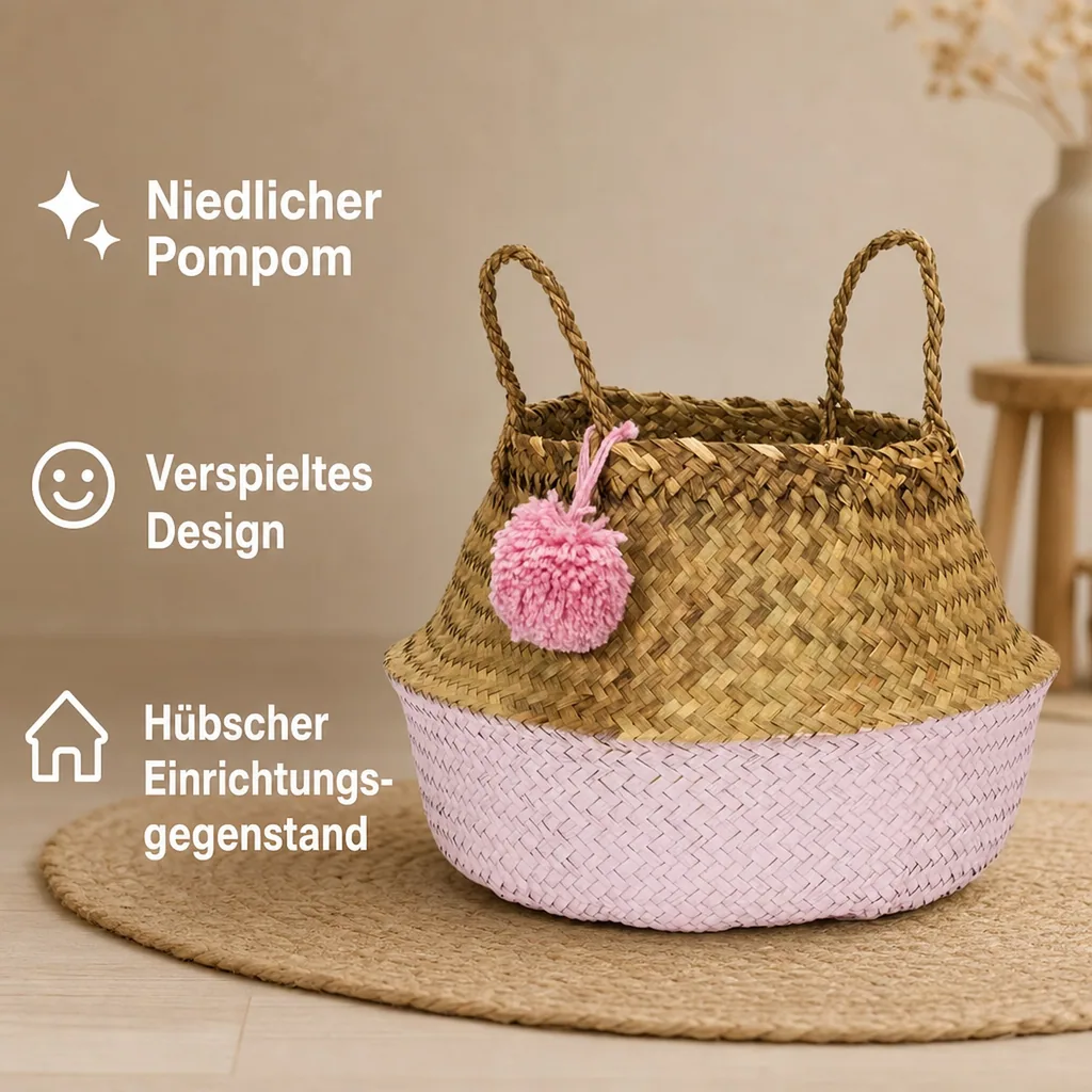 Kidsdepot Aufbewahrungskorb rund Seegras klein rosa